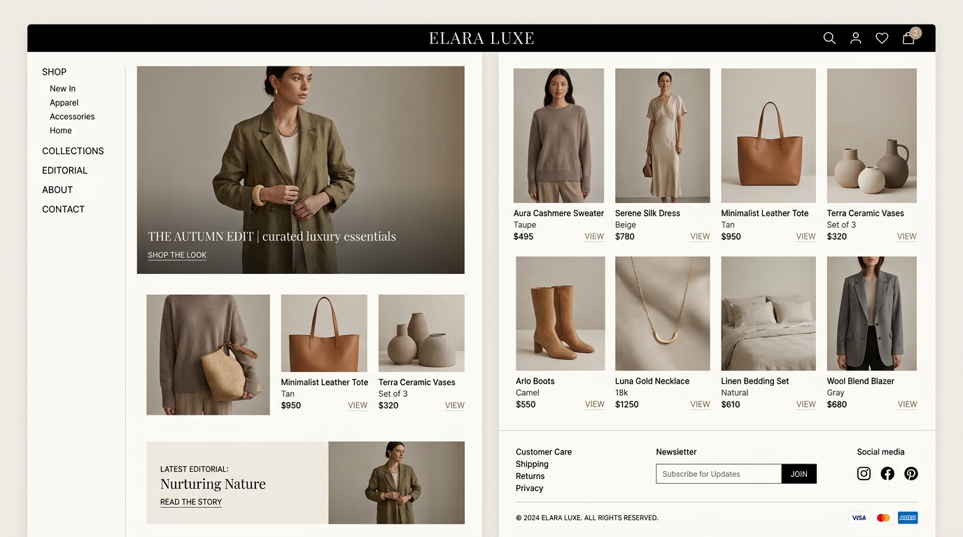 Elara Luxe Storefront - SiteMotive Case Study